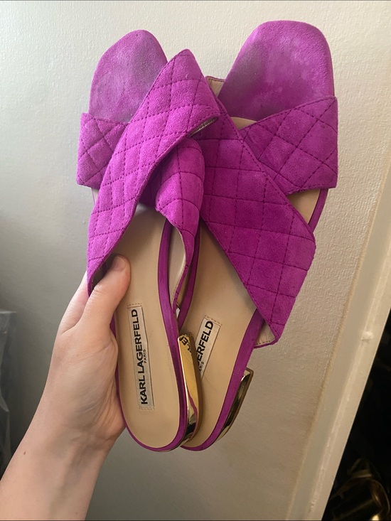 Karl Lagerfeld Shoes - Karl Lagerfeld Quilted Fuchsia Suede Slingback Mules